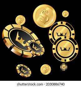 Сasino banner. Casino Chips and Money are falling down. Banner for ads of parties, events in Vegas.