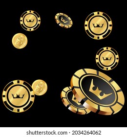 Сasino banner. Casino Chips and Money are falling down. Banner for ads of parties, events in Vegas.