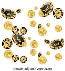 Сasino banner. Casino Chips and Money are falling down. Banner for ads of parties, events in Vegas.