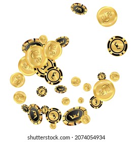 Сasino banner. Casino Chips and money are falling down. Banner for ads of parties, events in Vegas.
