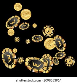 Сasino banner. Casino Chips and money are falling down. Banner for ads of parties, events in Vegas.