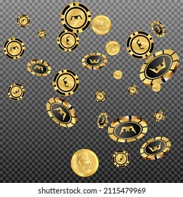 Сasino banner. Casino Chips and money are falling down. Banner for ads of parties, events in Vegas.