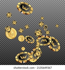 Сasino banner. Casino Chips and money are falling down. Banner for ads of parties, events in Vegas.
