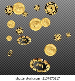 Сasino banner. Casino Chips and money are falling down. Banner for ads of parties, events in Vegas.