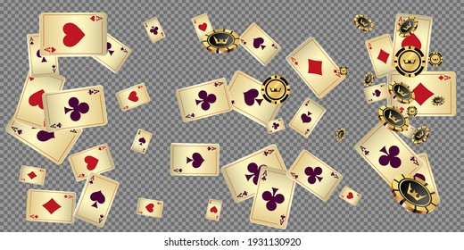 Сasino banner. Casino Playing Cards and Casino Chips are falling down. Banner for ads of parties, events in Vegas.