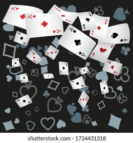 Сasino banner. Casino Playing Cards are falling down. Banner for ads of parties, events in Vegas.