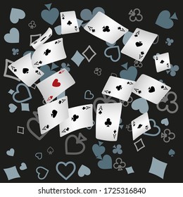 Сasino banner. Casino Playing Cards are falling down. Banner for ads of parties, events in Vegas.