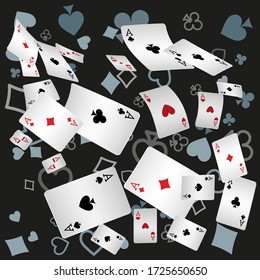 Сasino banner. Casino Playing Cards are falling down. Banner for ads of parties, events in Vegas.