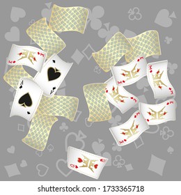 Сasino banner. Casino Playing Cards are falling down. Banner for ads of parties, events in Vegas.