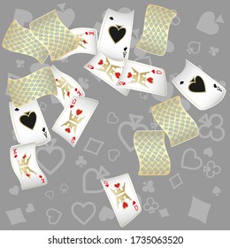 Сasino banner. Casino Playing Cards are falling down. Banner for ads of parties, events in Vegas.