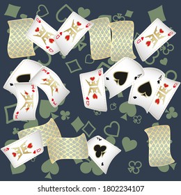 Сasino banner. Casino Playing Cards are falling down. Banner for ads of parties, events in Vegas.