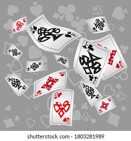 Сasino banner. Casino Playing Cards are falling down. Banner for ads of parties, events in Vegas.