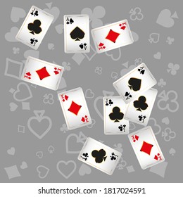 Сasino banner. Casino Playing Cards are falling down. Banner for ads of parties, events in Vegas.