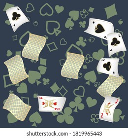 Сasino banner. Casino Playing Cards are falling down. Banner for ads of parties, events in Vegas.