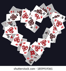 Сasino banner. Casino Playing Cards are falling down. Banner for ads of parties, events in Vegas. Vector illustration in celtic style.