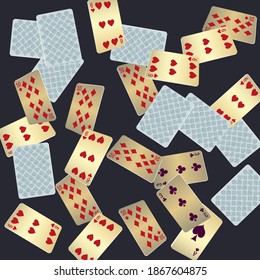 Banner С asino. Las tarjetas de juego del Casino se están cayendo. Cartel de anuncios de fiestas, eventos en Las Vegas.