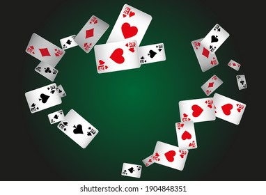 Сasino banner. Casino Playing Cards are falling down. Banner for ads of parties, events in Vegas.