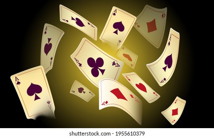 Сasino banner. Casino Playing Cards are falling down. Banner for ads of parties, events in Vegas.