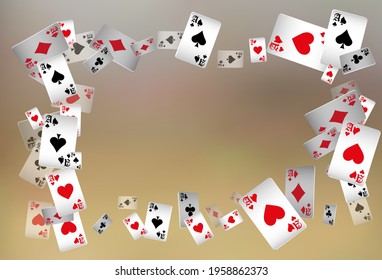 Сasino banner. Casino Playing Cards are falling down. Banner for ads of parties, events in Vegas