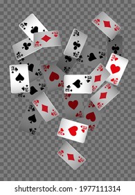Сasino banner. Casino Playing Cards are falling down. Banner for ads of parties, events in Vegas.
