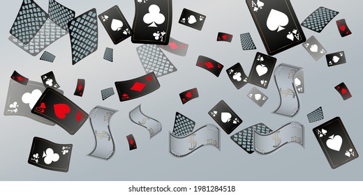 Сasino banner. Casino Playing Cards are falling down. Banner for ads of parties, events in Vegas.
