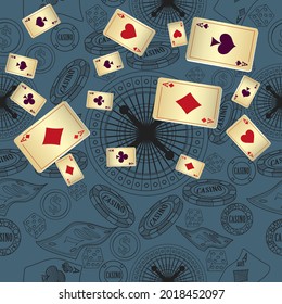 Сasino banner. Casino Playing Cards are falling down. Banner for ads of parties, events in Vegas.