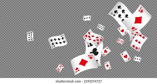 Сasino banner. Casino Playing Cards are falling down on transparent background. The concept of winning or gambling. Vector illustration
