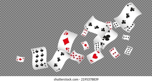 Сasino banner. Casino Playing Cards are falling down on transparent background. The concept of winning or gambling. Vector illustration
