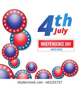 Banner of celebration of the 4th of July. Circles with stars circling around. Red, blue and white colors representative to United States.