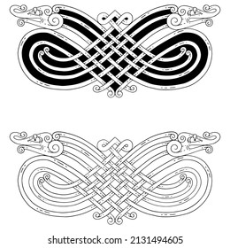 Banner in the Celtic style. Celtic knot patterns with snakes.