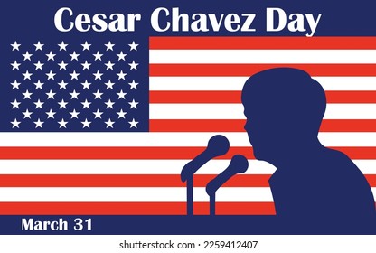 Cartel del Día de Cesar Chávez con la bandera y el altavoz de Estados Unidos