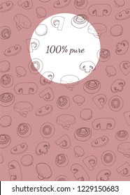 Banner with champignons in hand drawn style. For web, store, product design. Vector illustration. 