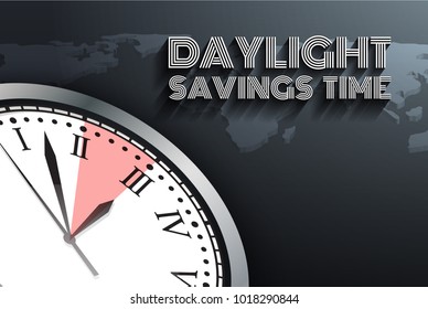 Banner for change your clocks message for Daylight Saving Time on world map. Vector illustration