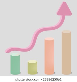 Análogos de datos del gráfico de carteles. Gráfico de negocios al estilo de las caricaturas. La flecha rosa del progreso del crecimiento. Vector
