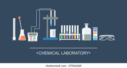 Banner chemical objects. Chemical laboratory equipment, ion electrode. vector illustration