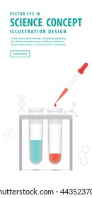 Banner Chemical test tube with dropper on white background. Education and Science and Medical Object Concept.