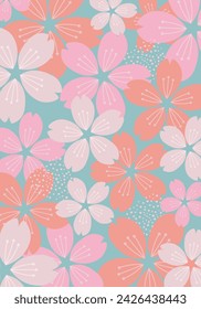 Banner with cherry blossom and Japanese pattern design. Vector illustration background.