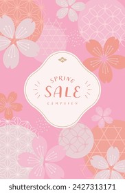 Banner with cherry blossom and Japanese pattern design. Vector illustration background.