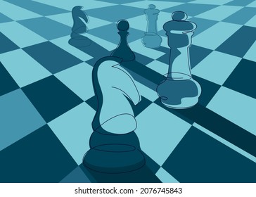 Banner with chess in perspective. Placard design in doodle style.