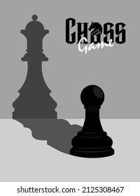 Banner Chess. Poster for chess tournament. A pawn becomes a Queen. Silhouette of chess pieces. Vector icons isolated on white background.