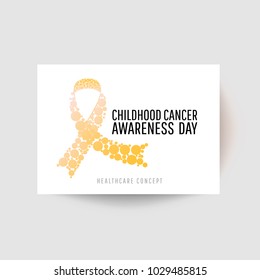 Banner for childhood cancer awareness day with realistic yellow circle ribbon, vector illustration