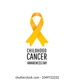 Banner For Childhood Cancer Awareness Day With Realistic Yellow Circle Ribbon, Vector Illustration