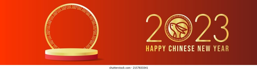 Banner Chinese new year 2023 , year of the rabbit and Asian elements on red background, for online content, illustration Vector EPS 10