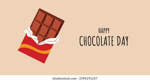 Banner for the Chocolate Day celebration. Happy Chocolate Day. Minimalistic poster with chocolate bar. 