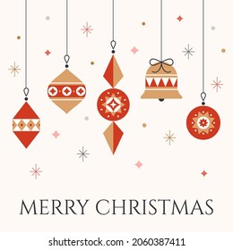 Banner with Christmas balls,  garland and stars.