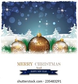 Banner Christmas baubles and decorations on light background-lights of transparency and blending effects gradient mesh EPS-10