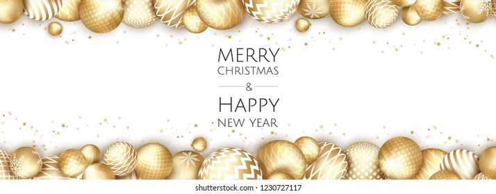 Banner with Christmas gold balls. Great for New year party posters, headers.