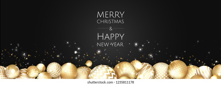 Banner with Christmas gold balls. Great for New year party posters, headers