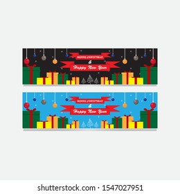 Banner christmas and happy new year. Set of vector design elements.