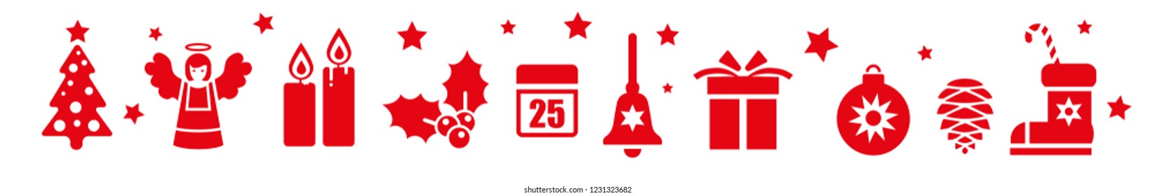 Banner of Christmas icons. Set of red Winter Holiday vector icons